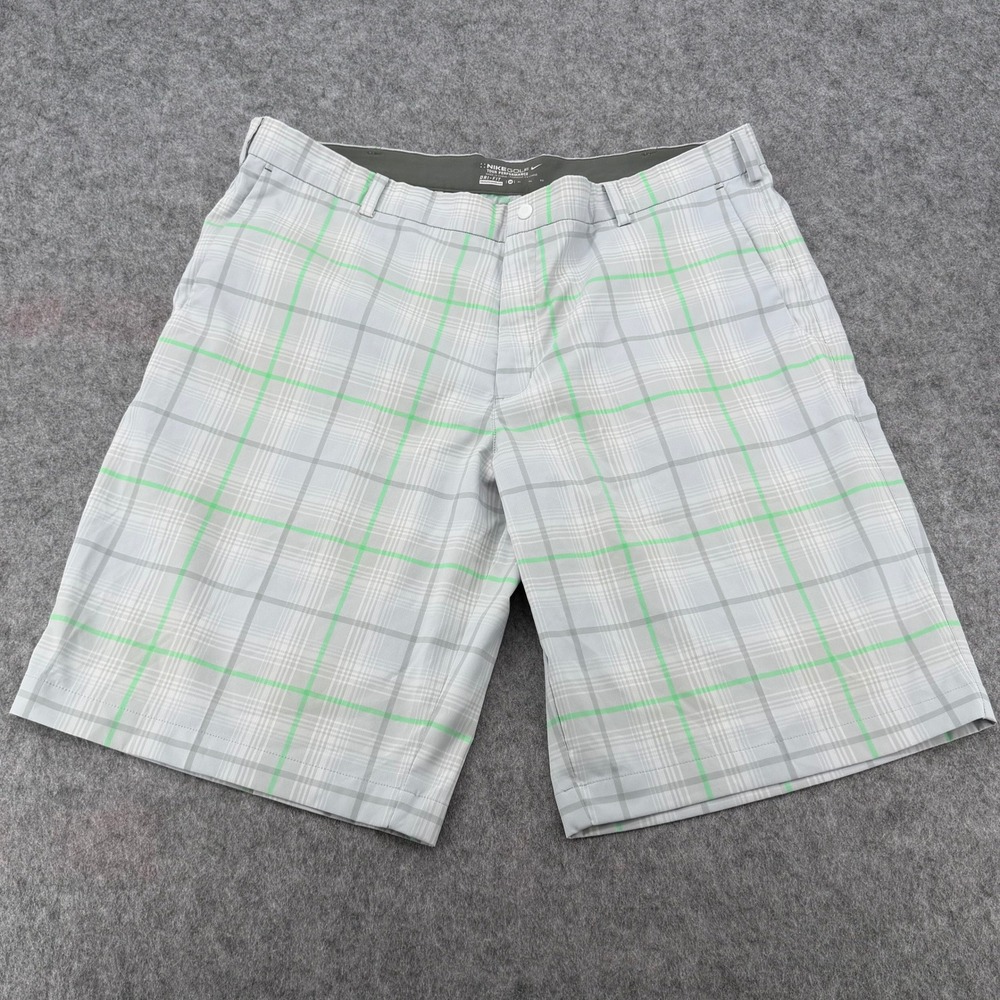 Nike Golf Tour Performance Dri-FIT Plaid Shorts Mens 40 Grey Green White